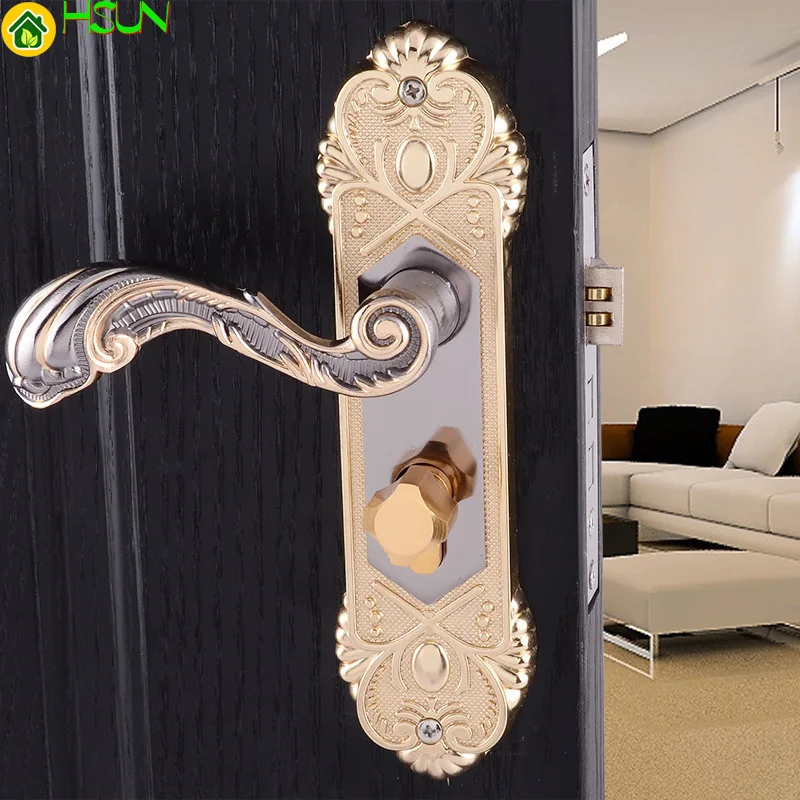 

European style Indoor Door lock Bedroom door locks Titanium black gold handle lock bathroom door handle