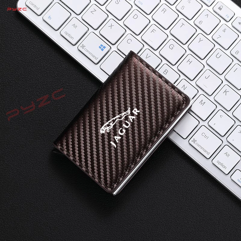 Carbon Fiber Card Holder Case Men Wallets Black PU Leather  Voor Jaguar R Xel Xfl E-PACE F-PACE I-PACE Auto Interior Accessories