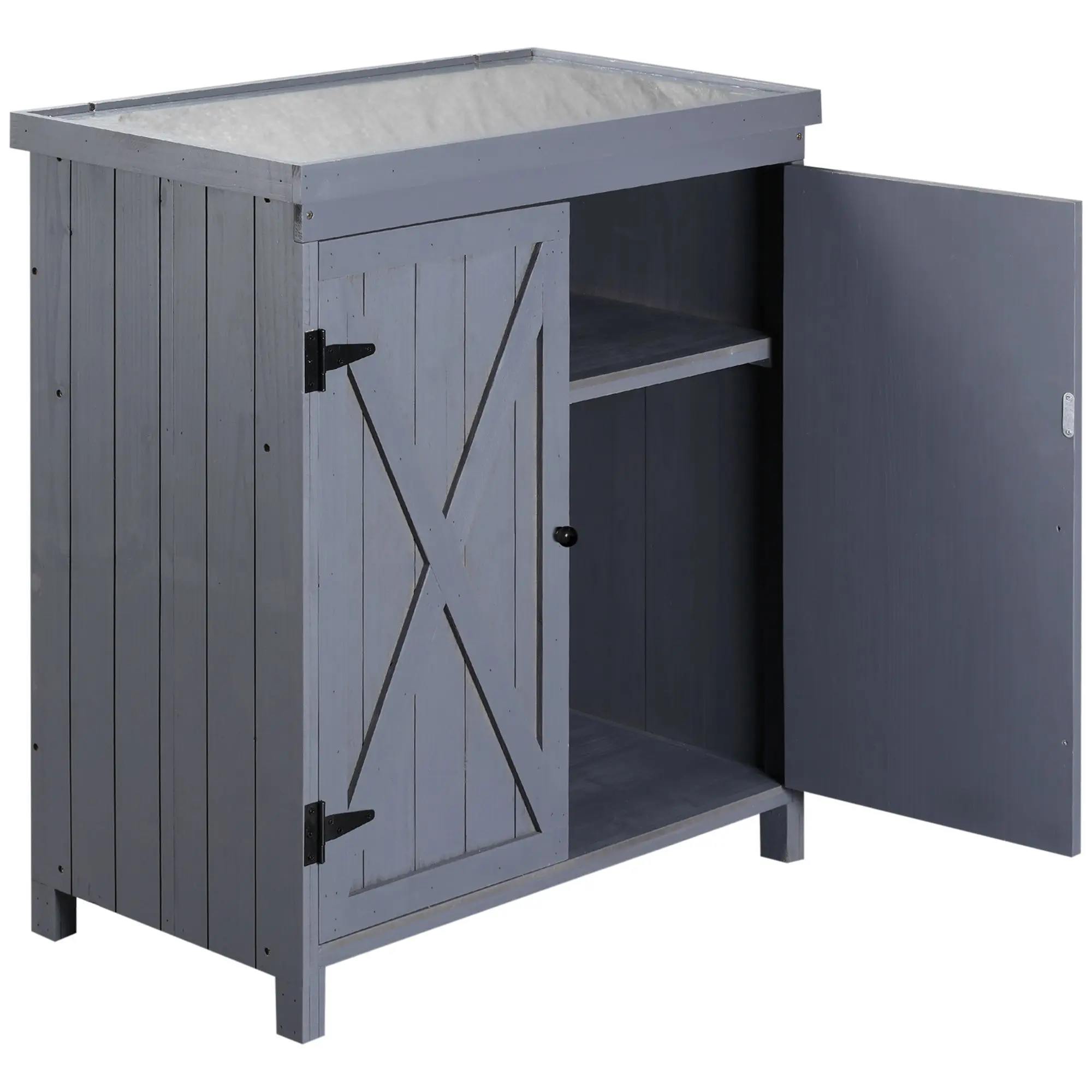 For Outsunny Patio Storage Cabinet, with Galvanized Top and Shelves, Rust Proof, Double-door with Handle, Elevated Feet, for Yar