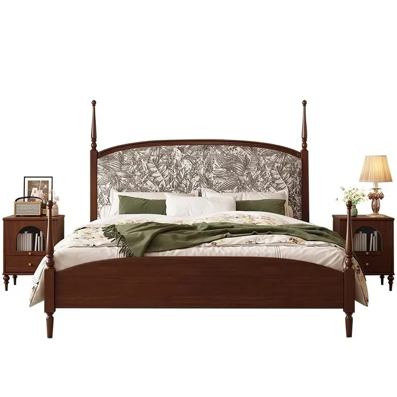 

French retro solid wood minimalist 1.8 meters American light luxury antique master bedroom black soft bag bed double bed