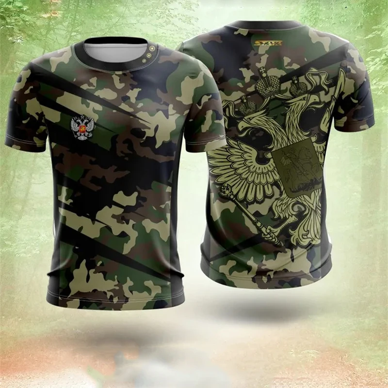 Russian Coat Of Arms T-shirt For Men\'s Clothes Camouflage Outdoor Sport Wear T Shirts Pride Short Sleeve Tee Top Summer 2025