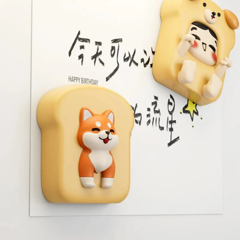 1 Uds. Pegatina creativa Original de dibujos animados para refrigerador, succión magnética, grande y grueso, lindo Shiba Inu, dibujos animados de Anime, coche para refrigerador