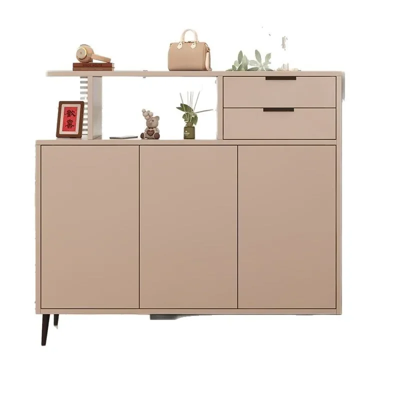 Solid wood porch cabinet shoe cabinet integrated household door living room partition double-sided locker
