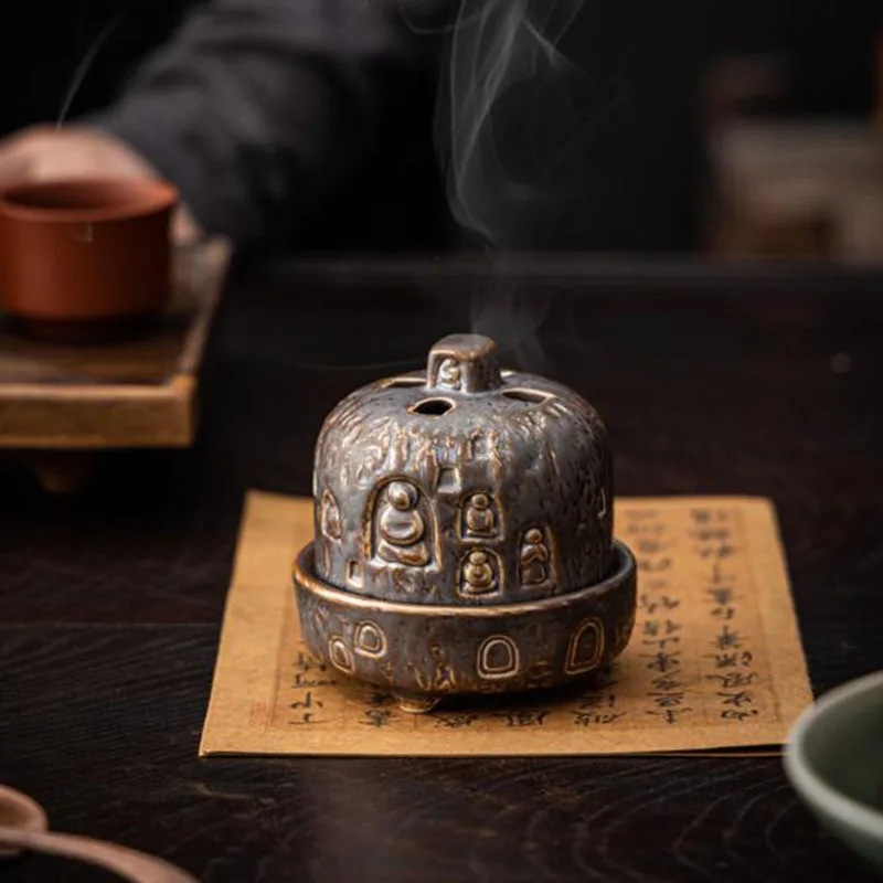 

Retro Aromatherapy Burner Chan Dunhuang Coil Incense Holder Creative Art Decoration Fragrance Censer Tea House Ornaments