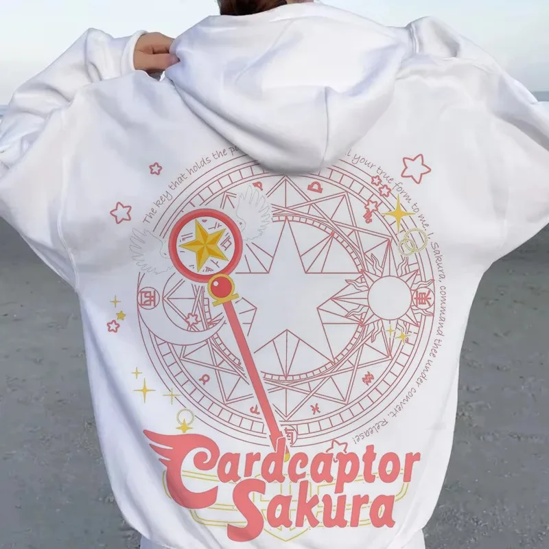 

2025 Новая толстовка с кроссовер Sailor Moon x Cardcaptor Sakura, осенне-зимняя толстовка с принтом аниме и волшебного фильма, женское пальто с капюшоном