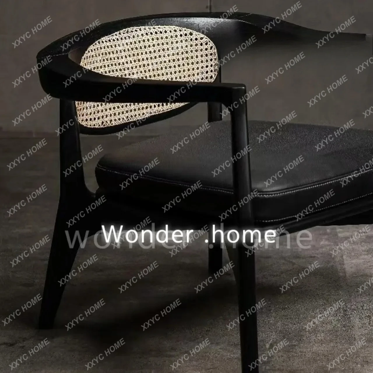 JJX Italian Minimalist Wind Teng Woven Solid Wood Leisure Chair Living Room Bedroom Single Chair Homestay Single Reception Chair