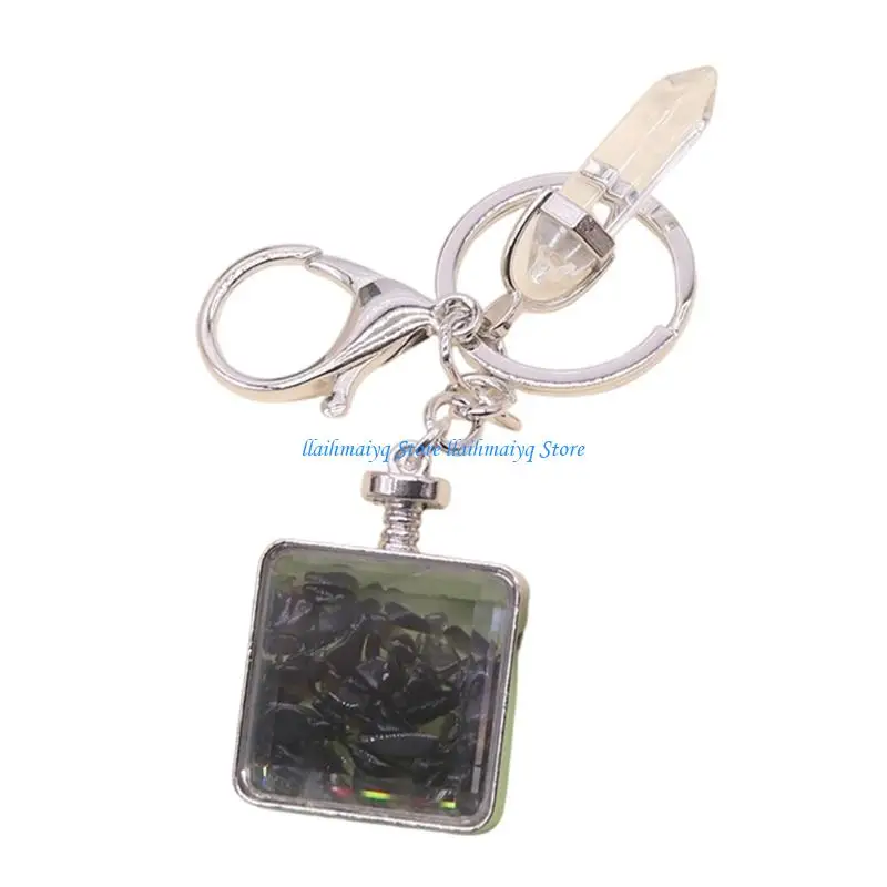 573B Scratch Resistant Keychain With Square Frame Faceted Glass Enhanced Durability