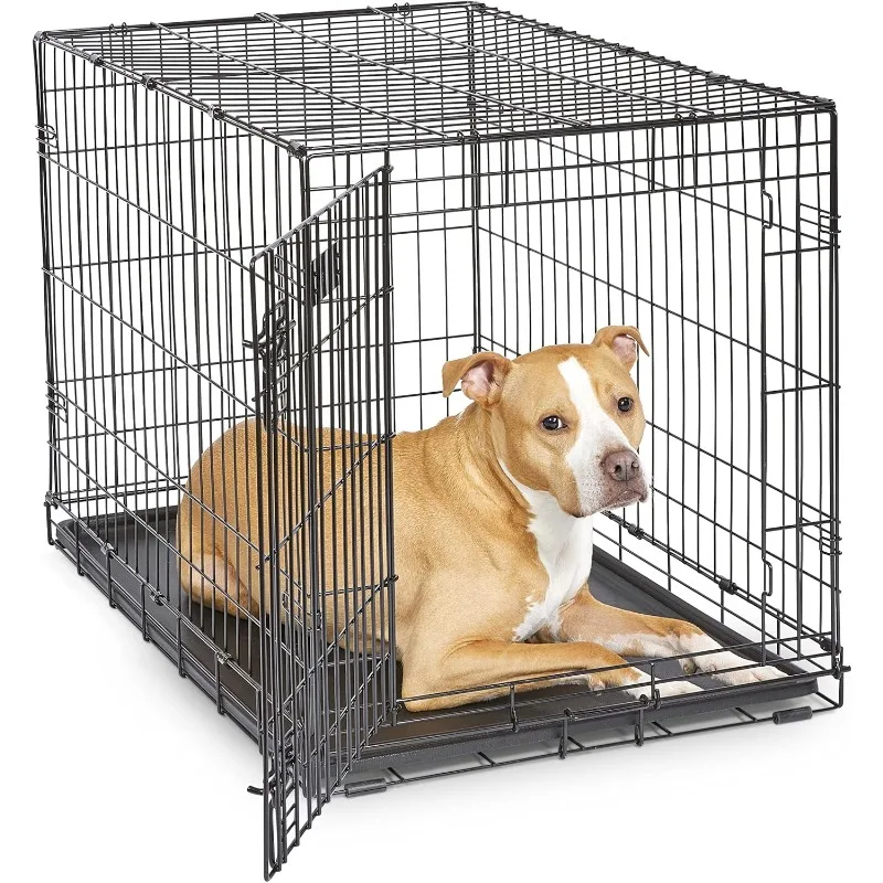 

New upgraded single door dog cage, including leak-proof tray, floor protection feet, dividers and new patented features, black