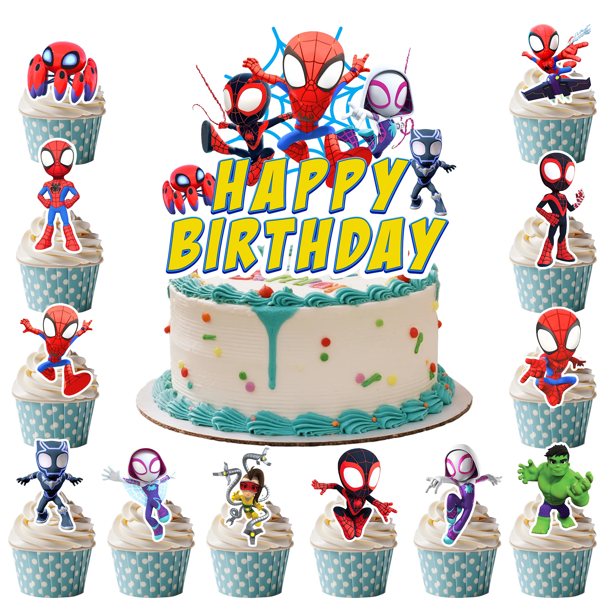 Adornos para tarta de cumpleaños de Spiderman y Friends, 25 piezas de adorno para magdalenas de Spiderman y adorno para tarta de Spiderman para fiesta de Spiderman y sus amigos