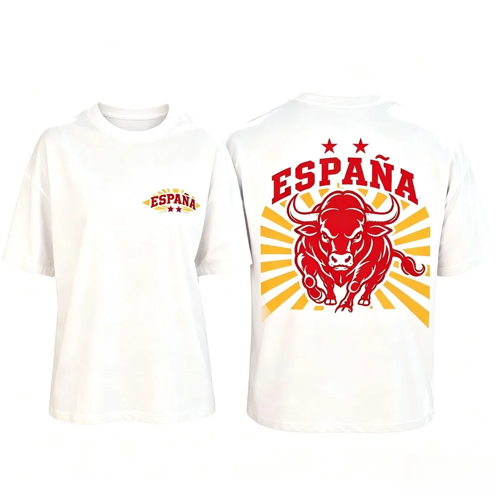 Spanish Bull ESPANA Letter Graphic Men T Shirt O-Neck Short Sleeve Vintage Casual Streetwear Male Tee Tops