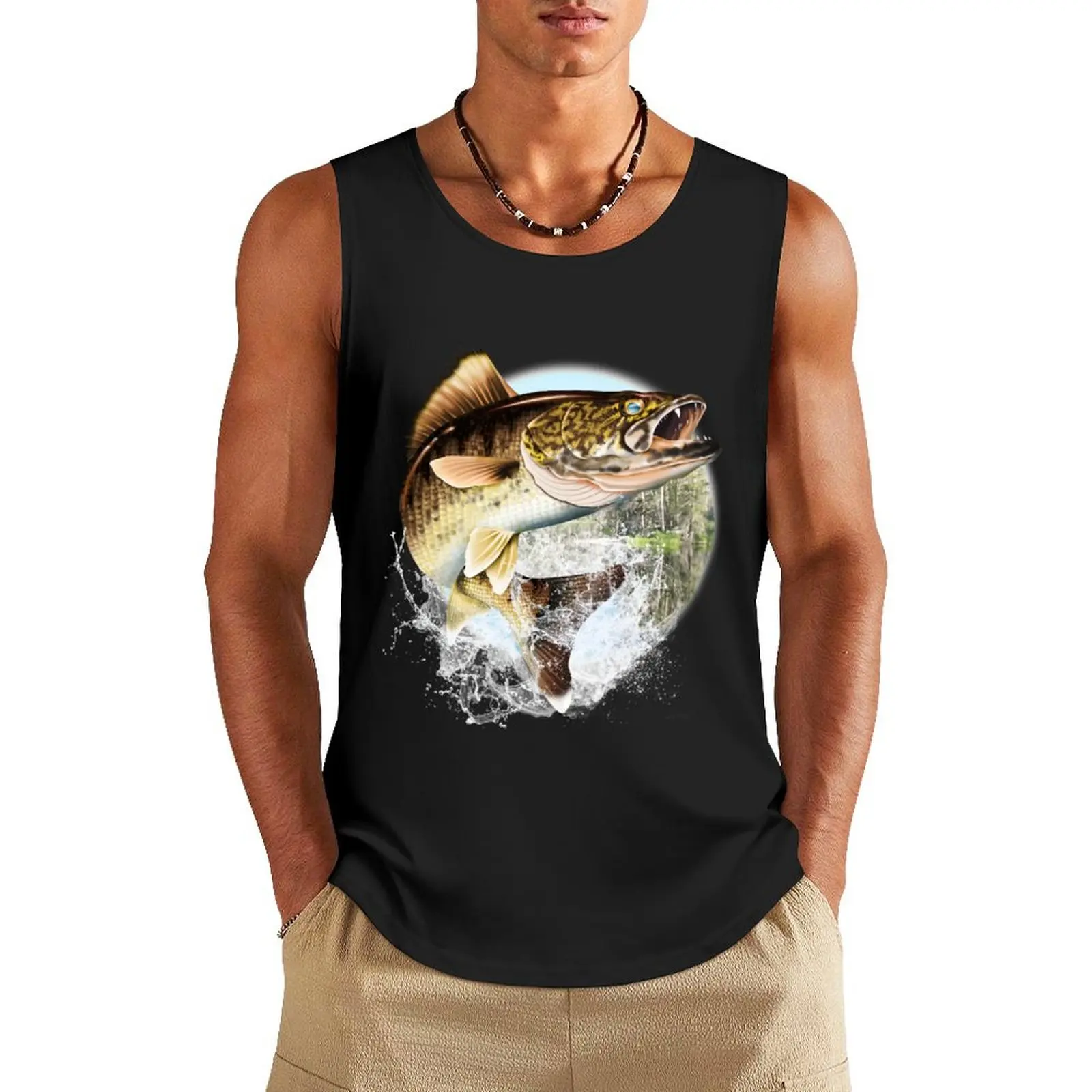 

Mary Tracy - Jumping Walleye Tank Top Clothing Vest male Men's sleeveless muscle t-shirt