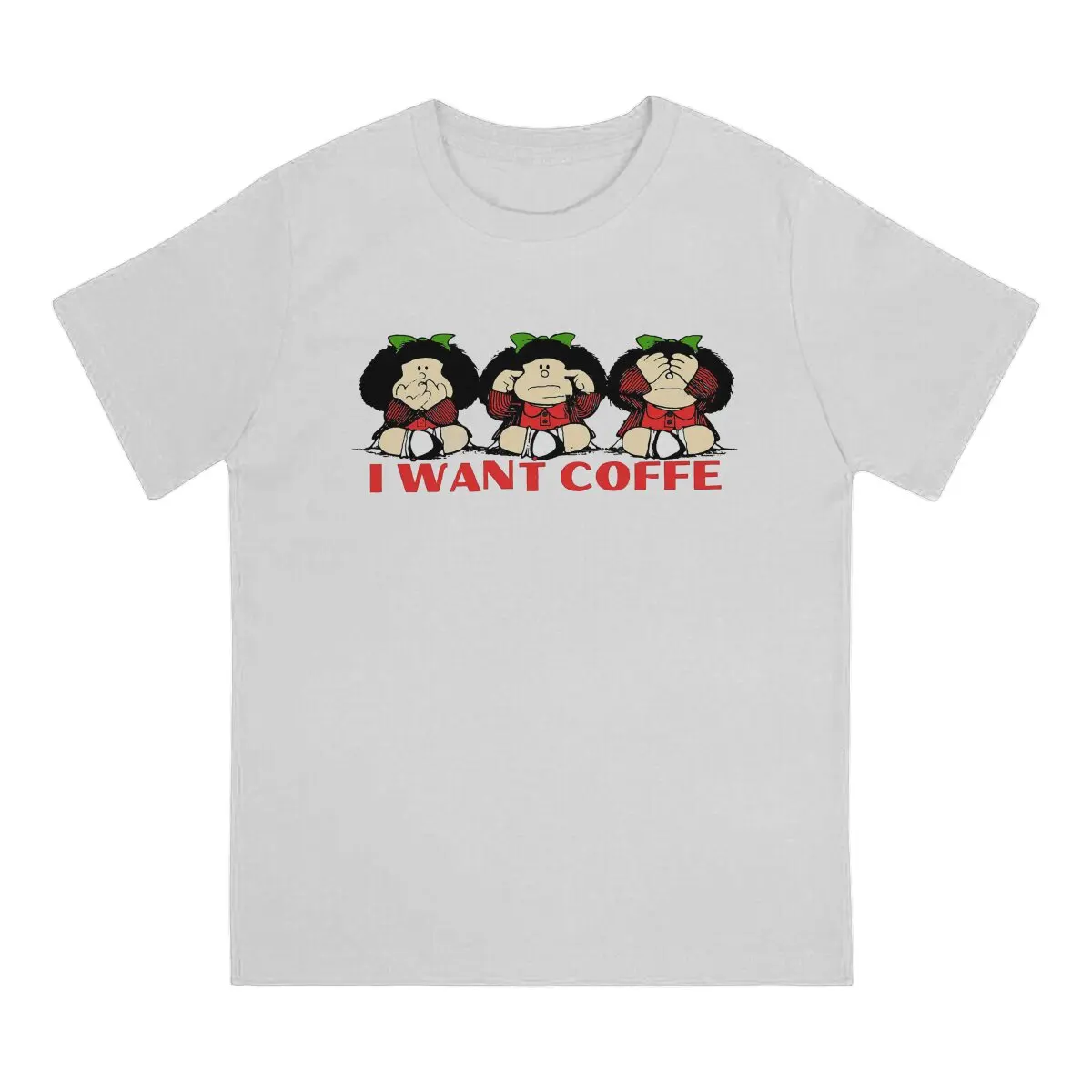 Mafalda Quino Comics Manga Girl I Want Coffe Tshirt Homme Men's Streetwear Blusas Polyester T Shirt For Men