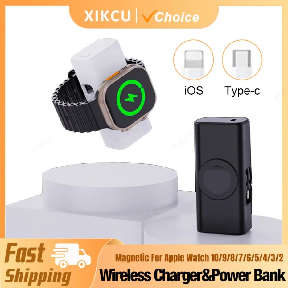 

Portable Power Bank Type-C&Lighting Port Phone Charger Mini Watch Wireless Charger For iPhone 16/15/14/13/12 Samsung Apple Watch