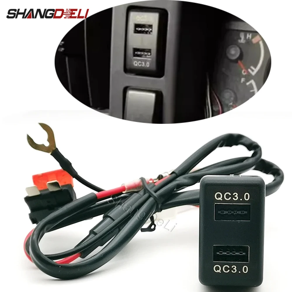 Carregador de Telefone com Luz LED Azul Modificado para Carro, Tomada USB Dupla QC3.0, Acessórios para Carro Compatíveis com Isuzu 700P KV100 KV60.