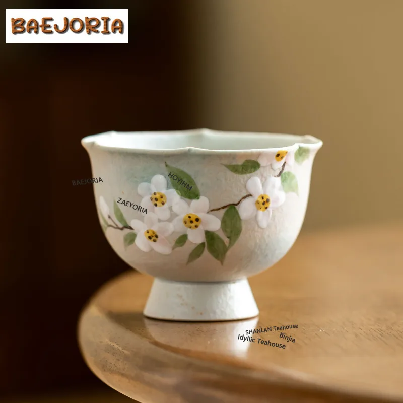 BAEJORIA 70ml Hand-painted Peach Blossom Teacup Aesthetic Tea Bowl Cup For Tea Tea-tasting Smelling Cup Chazhan Master Cups Cha