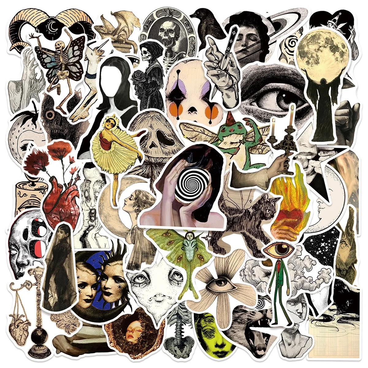 50 autocollants esthétiques de style gothique américain rétro, d'horreur et de graffiti pour valise, guitare, ordinateur portable, téléphone et papeterie