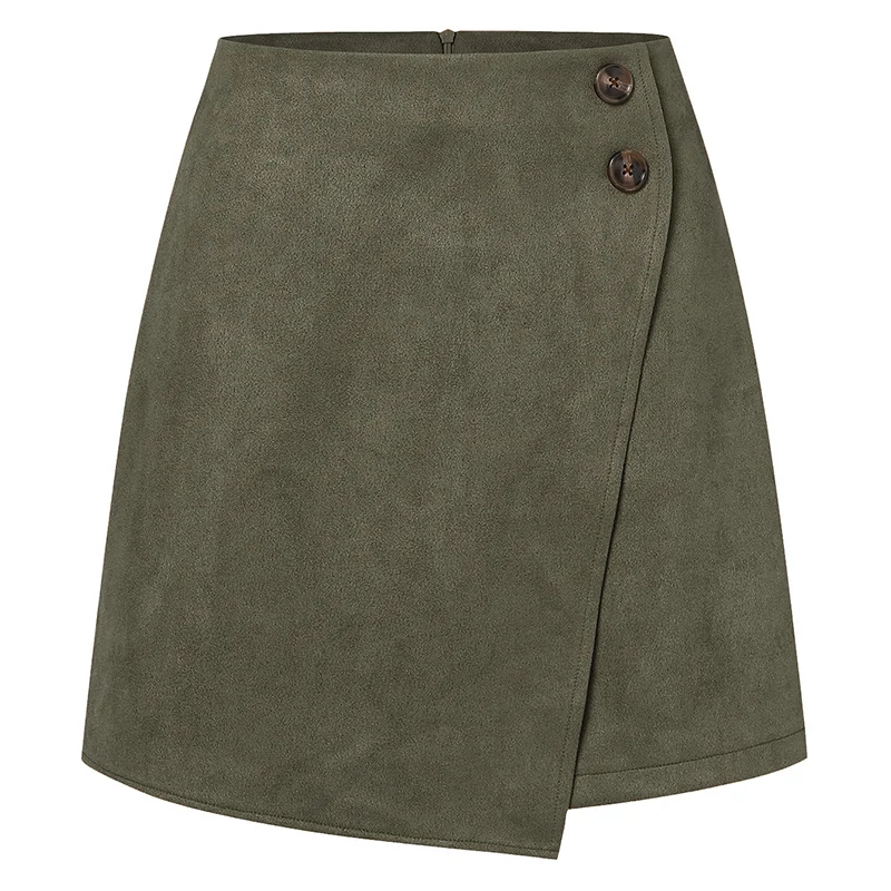 Mini jupes Chic en Faux daim pour femmes, Design à boutons irréguliers, taille haute, fermeture éclair, jupe trapèze pour dames, printemps automne