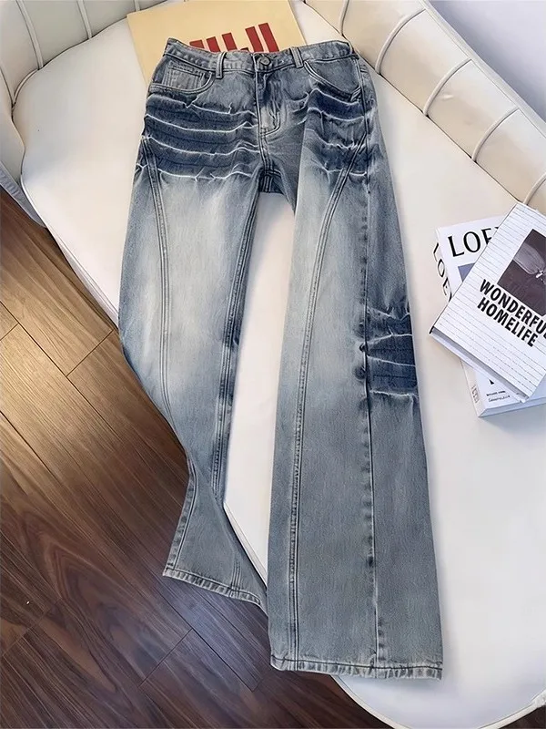 

Мужские джинсы синего цвета с узором «Голубая молния», крой «слэш», в уличном стиле, уникальный дизайн, прямые брюки с легким расклешением, повседневные, для молодежи