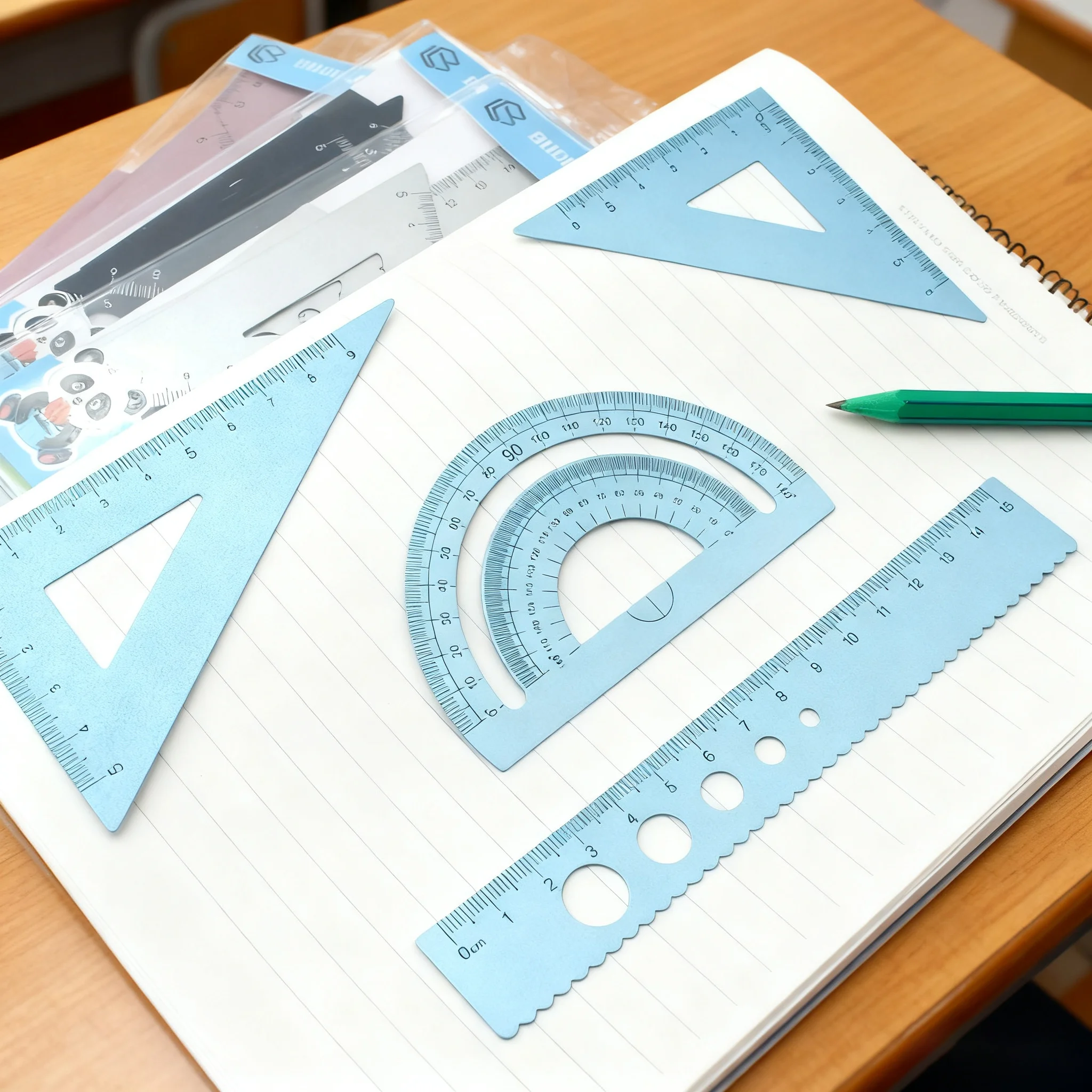 4 in 1 Aluminum Alloy Set Square Combination Learning Drawing Tools Triangle Ruler Protractor Art Kit