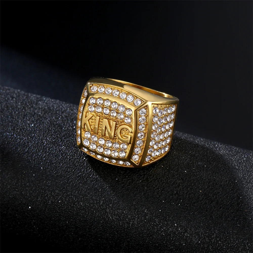 

Hip Hop Iced Out Bling Big Square Ring Male Gold Color Stainless Steel Letter King Rapper Rings For Men Party Jewelry Gift 2025