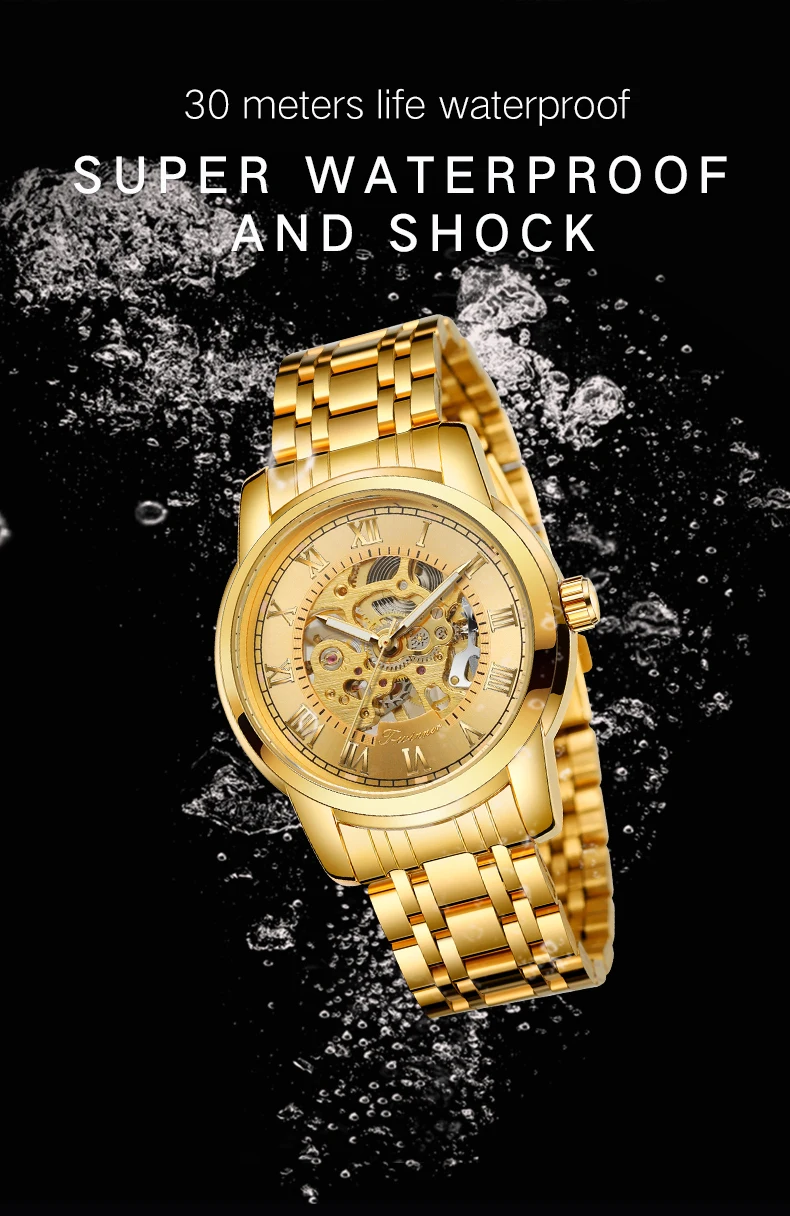 T-WINNER Fashion Casual Men's Luxury Watches Skeleton Automatic Mechanical Luminous Pointers Stainless Steel Sport Wristwatches