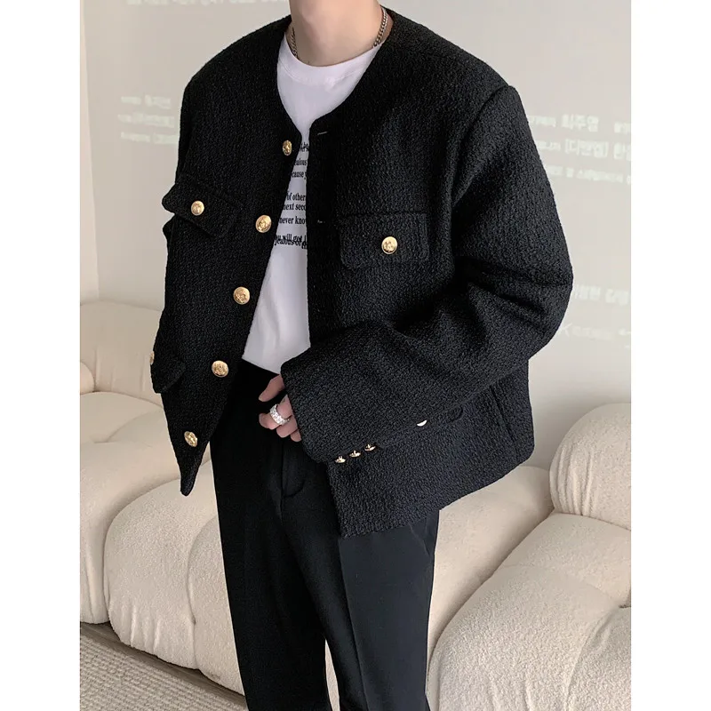 

New Fashion Fall 2023 Custom Light Coarse Woolen Coat Luxury Woven Jacket Vintage Autumn Coat Long Sleeves Without Collar Z213