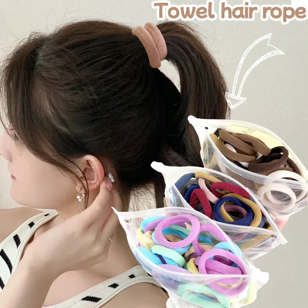 50/100Pcs 4Cm Vrouwen Meisjes Basis Haarbanden Eenvoudige Effen Kleuren Elastische Hoofdband Haar Touwen Banden Haar Accessoires Paardenstaart Houder