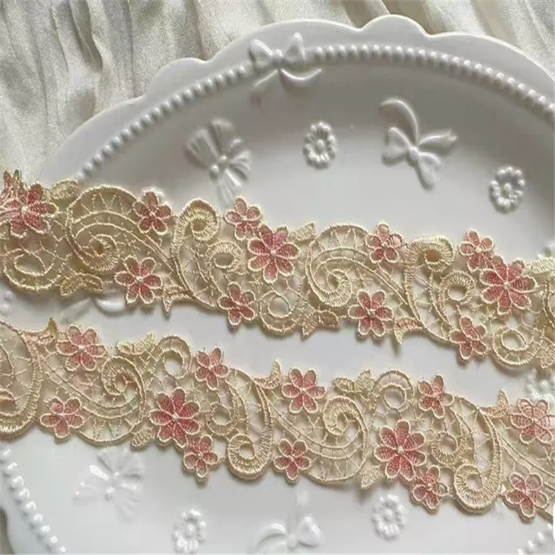 12Yards 3.5cm Wide Shiny Beige Pink Flower Venise Diy Venice Lace Clothing Accessories Of Various Garment,Bra.Underwear