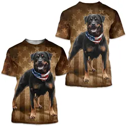 Rottweiler Dog Animal 3D Print T Shirt Men's Casual Hip Hop Harajuku Fitness Summer Short Sleeve Tops Tee Pet Dog Unisex Clothes