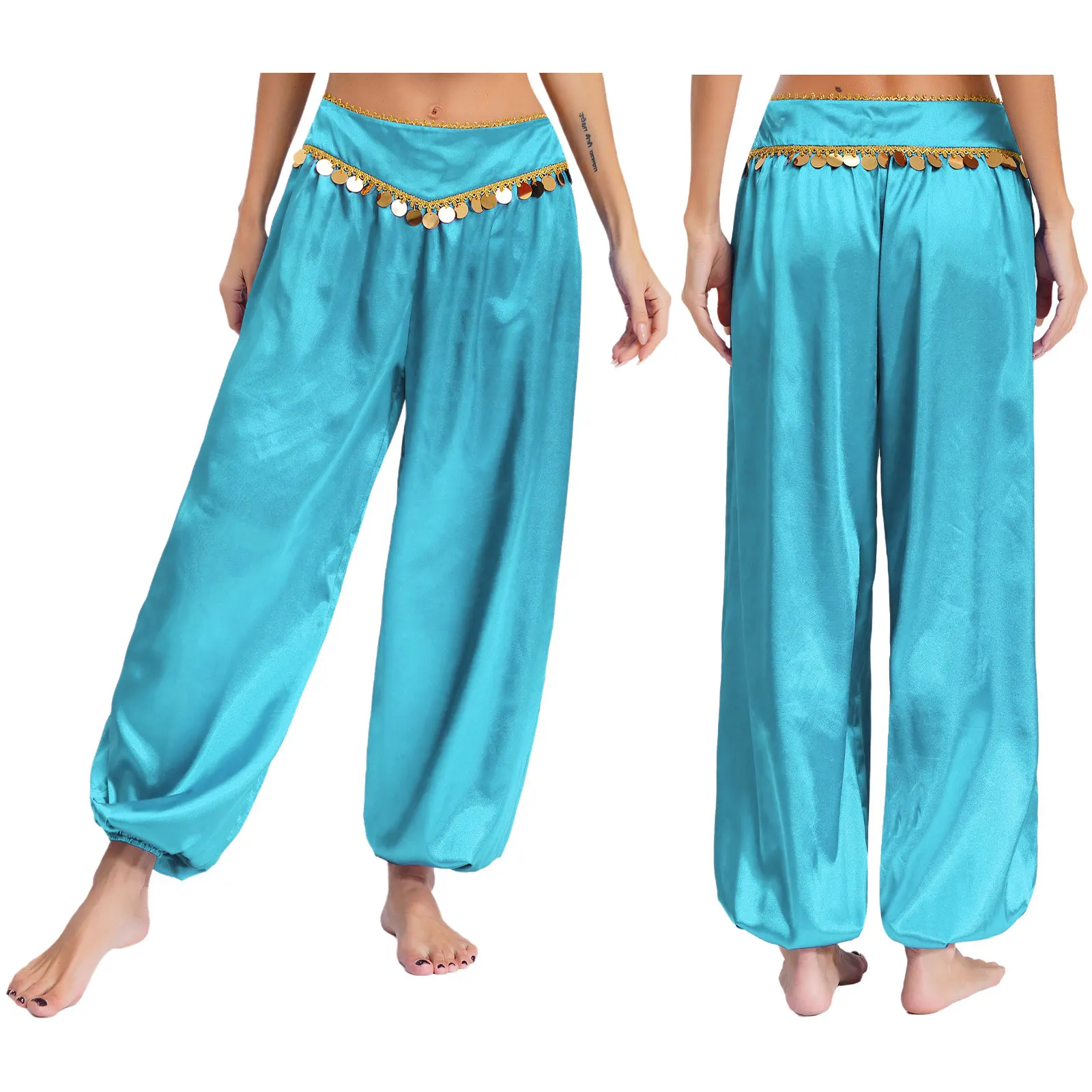 

Women Belly Dance Pants Low Waist Sequins Loose Harem Baggy Halloween Arabian Indian Performance Costume Comfortable Dancewear