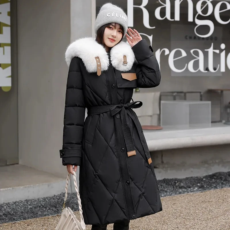 Addensare giacca Parker 2025 inverno nuova moda collo grande per capelli cappotto di fascia alta per le donne caldo cappotto lungo temperamento a prova di freddo