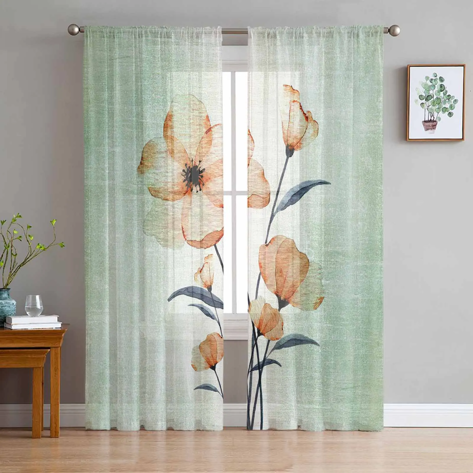 Flower Gradual Decadent Style Tulle Window Curtains for Bedroom Luxury Home Decor Drapes in Living Room Chiffon Panels