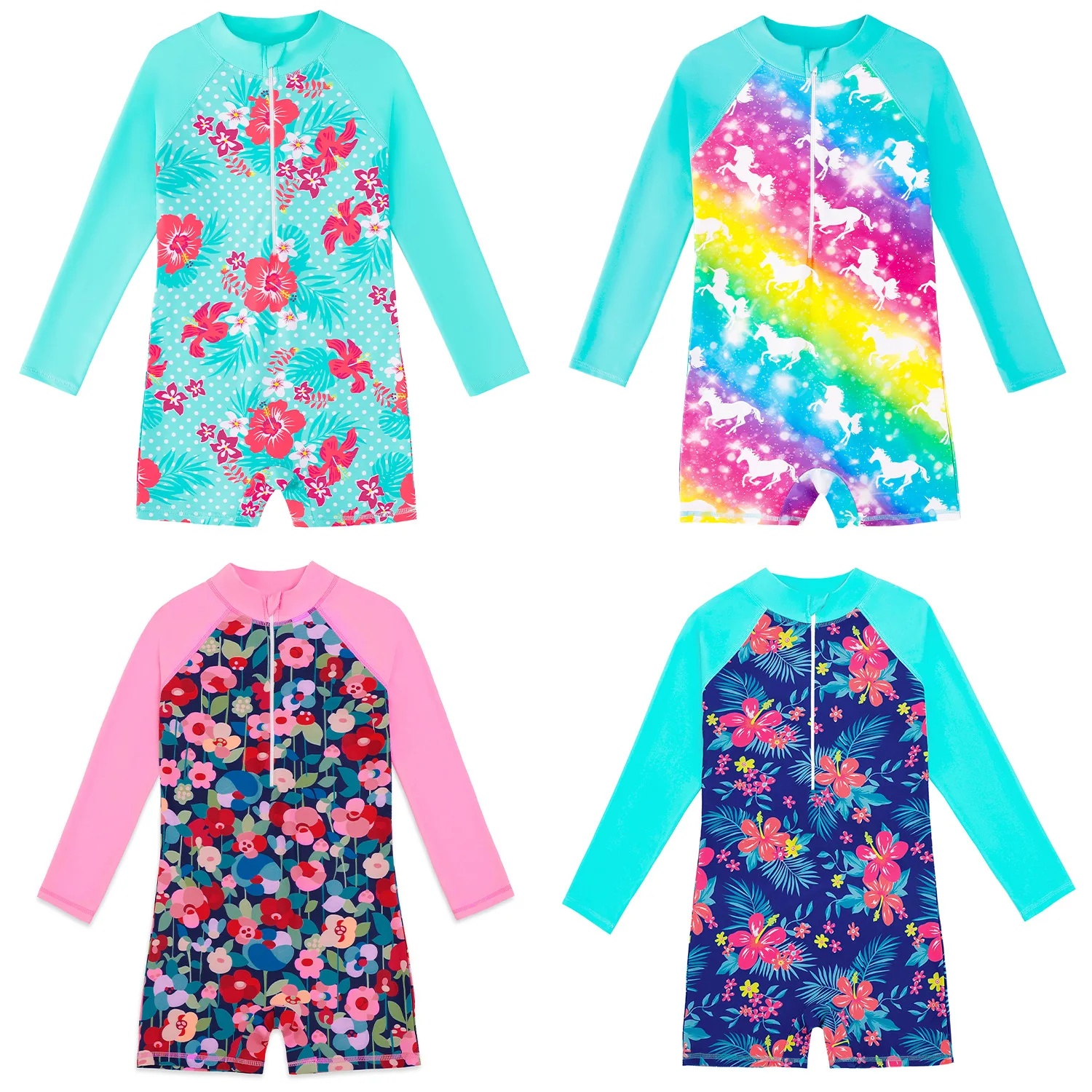 Children's Swimsuits Girls Long Sleeves Bathing Suit Unicorns Girls' Sunscreens 4-12Years Kids Water Sports Quick Dry Swimsuit