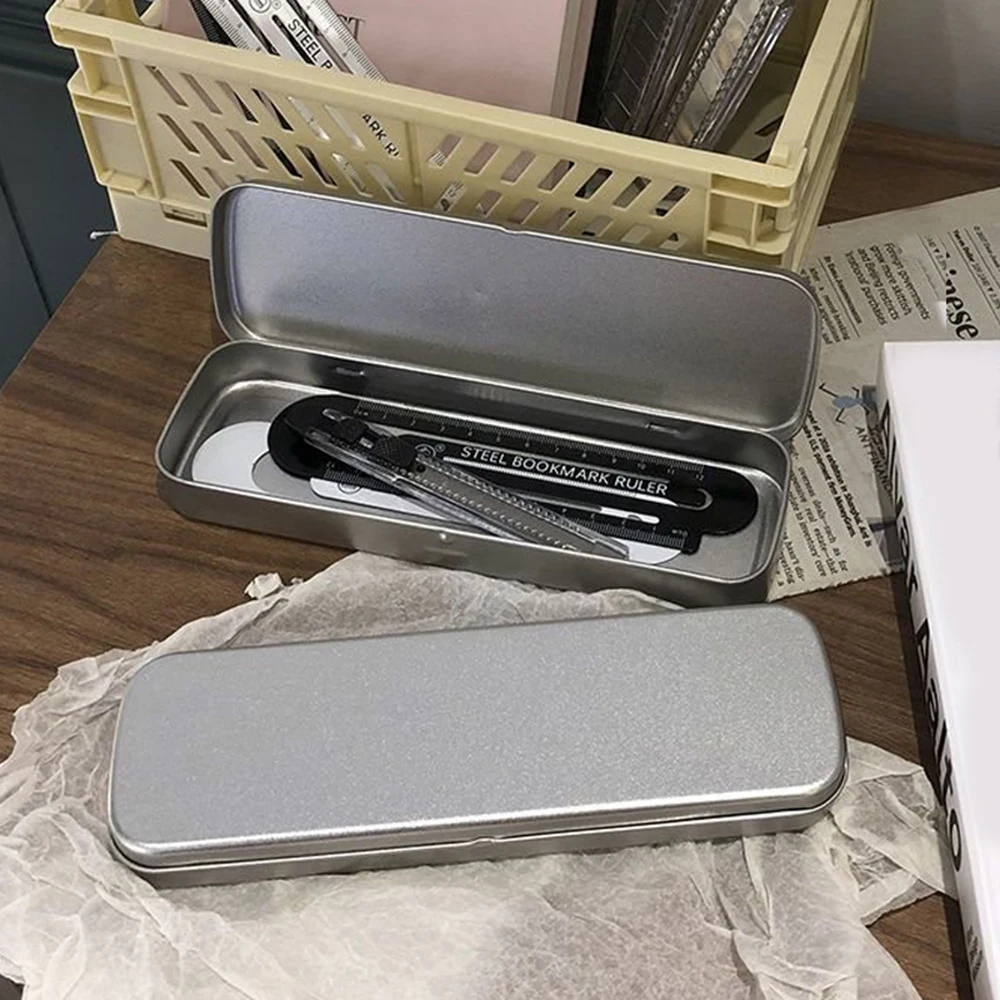 Metal Pen Box Tinplate Box Versatile Metal Pencil Stationery Students Spacious Heavy Duty Pen Box  Rectangular Fountain Pen Case