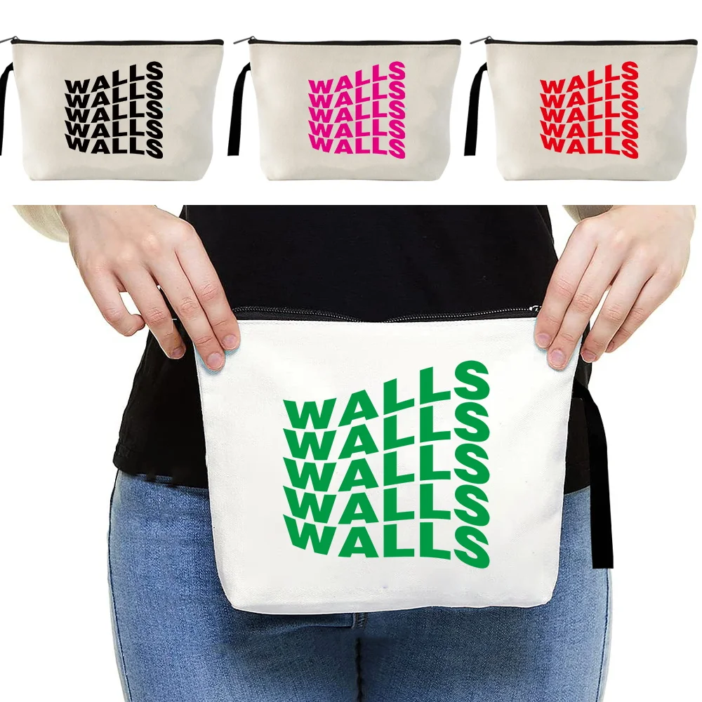 Fashion Color Walls Letter Cosmetic Bag Canvas Women Travel Make Up Bags Zipper Pouch Japan Style Female Toiletry Wash Bag New