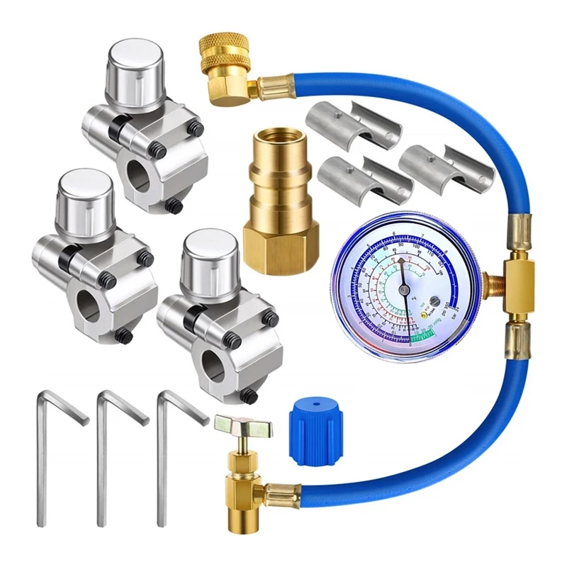 Per sistema refrigerante A/C tubo di ricarica Freon frigorifero con Kit calibro R134A R12 R22, con valvola rubinetto perforante BPV31