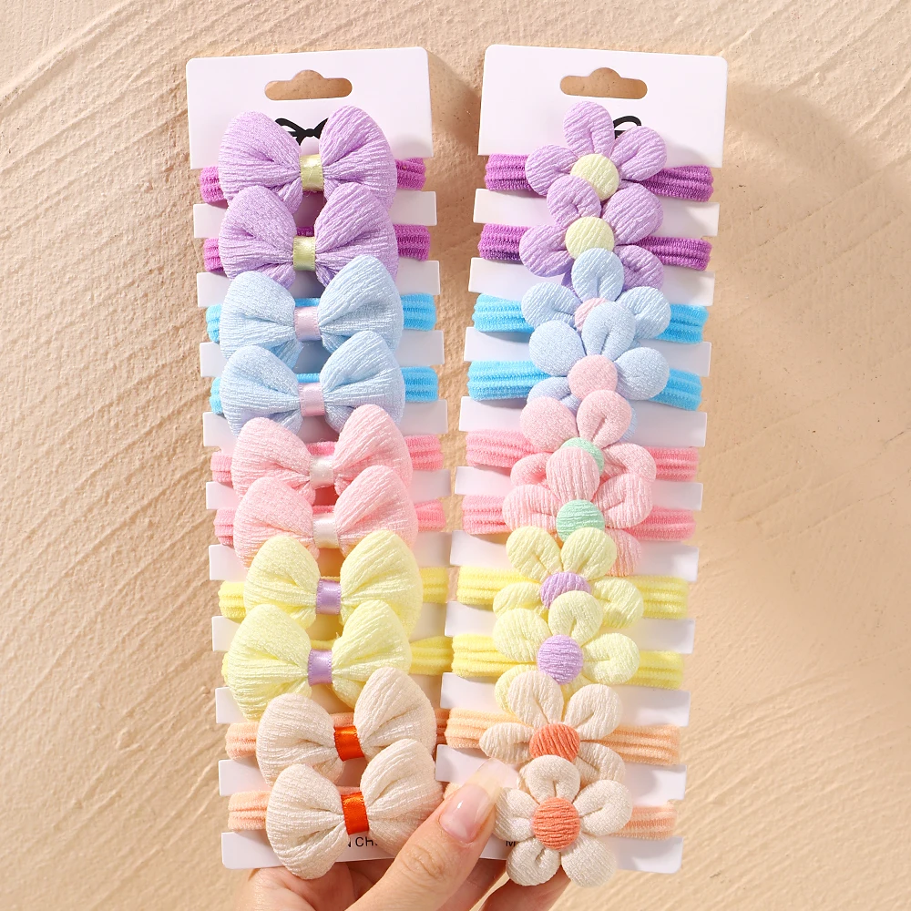 Lazos elásticos de nailon para el pelo para niña, lazos con flores, gomas para el pelo, coletas, accesorios para el pelo, Set de 10 unidades