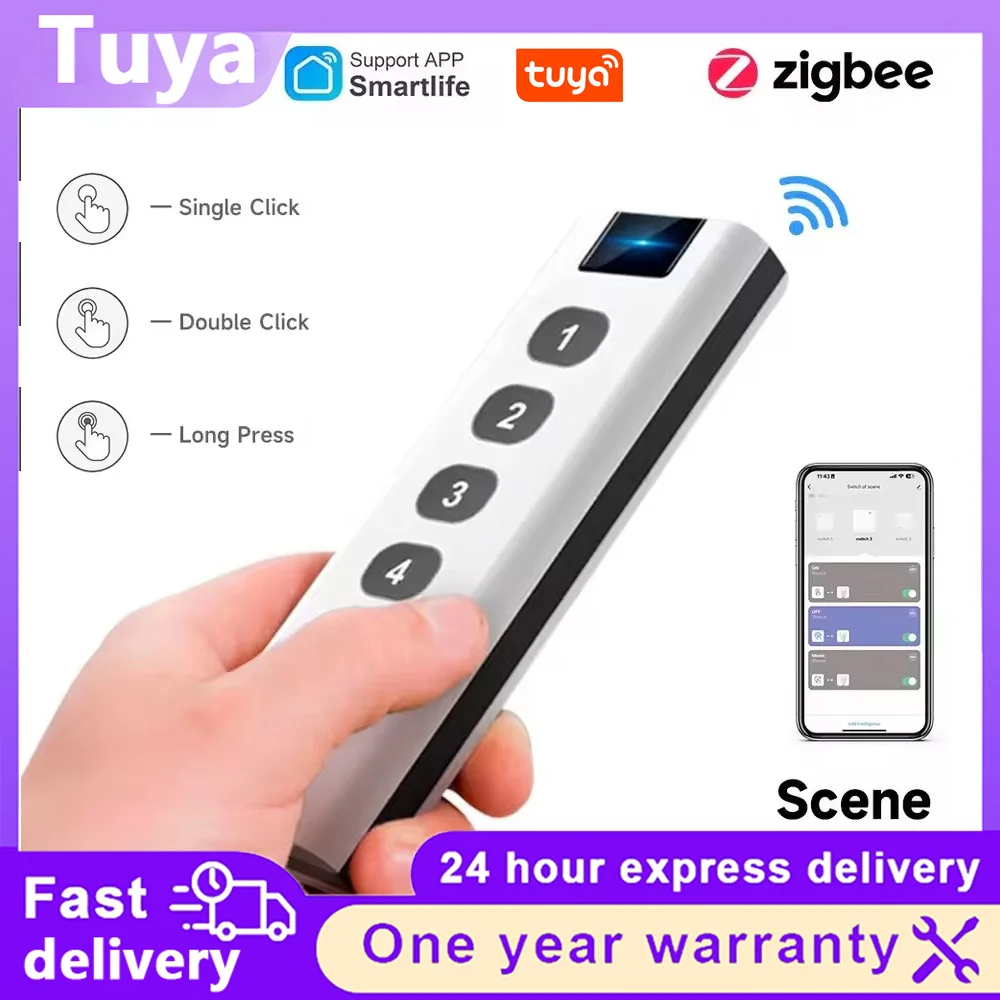 Tuya ZigBee Smart 4 Gang Scene Switch Intelligent Scene Dimming Switching Remote Control Automation for Home