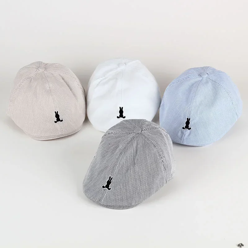 Hot Solid Color Children Berets Stripe Cotton Thin Fashion Simple Kids Hats & Caps Berretto Baby Caps for Boys Girls