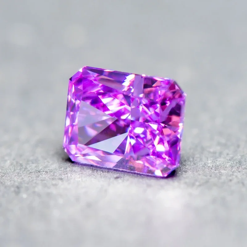 Cubic Zirconia Radiant Shape Purple Color 4k Crushed Ice Cut High Quality Charm Gemstones for Jewelry Necklace Making Materials