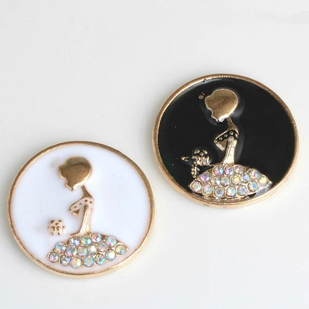 Enamel Beauty with AB Rhinestone Button 20pcs Round Gold Fatback Embellishment Clothes Decoration Sewing Apparel Accessories