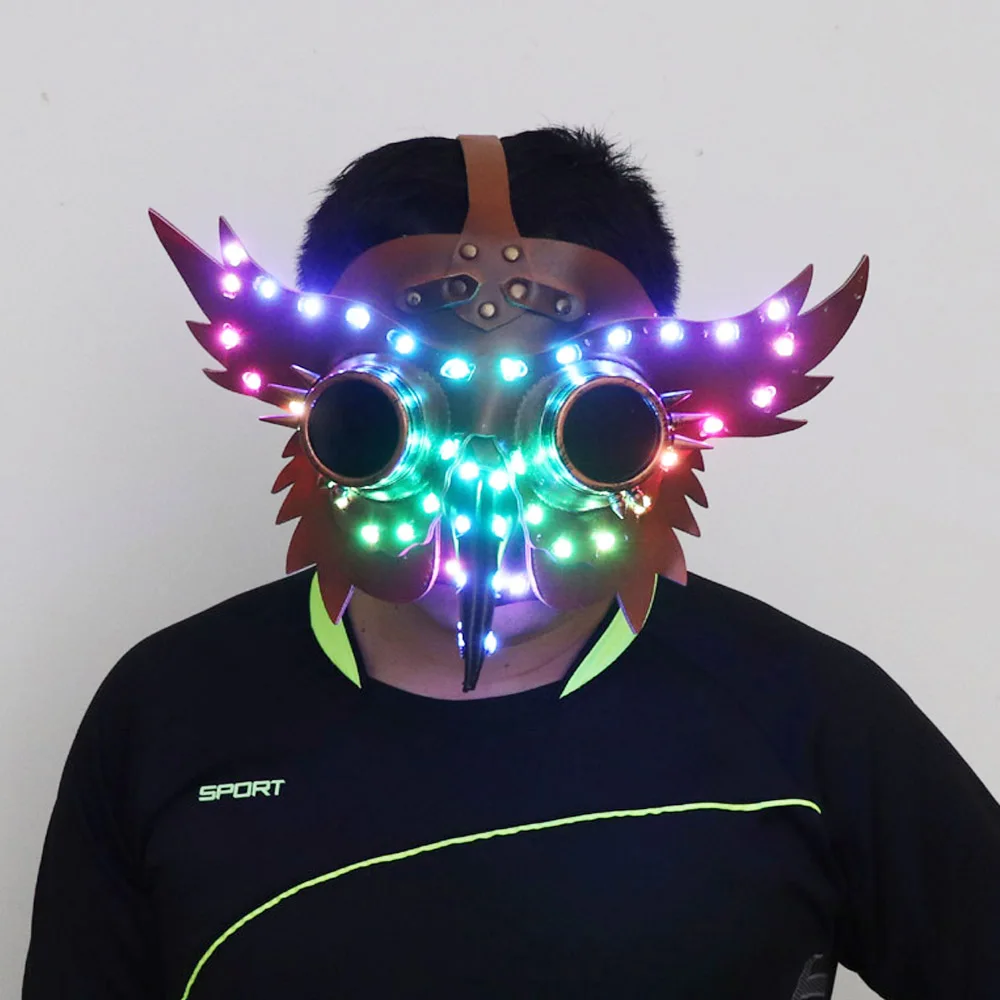 

Full Color LED Luminous PU Leather Steampunk Mask Women Men Punk Wings Rivets Halloween Cosplay Gothic Mask Props