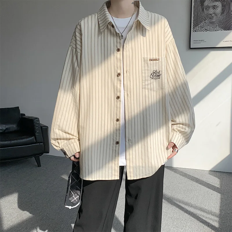 M-XXXXXL Single Breasted Striped Shirt with Chest Pocket Plus Size Long Sleeve Collared Blouse Men's Breathable Casual Office