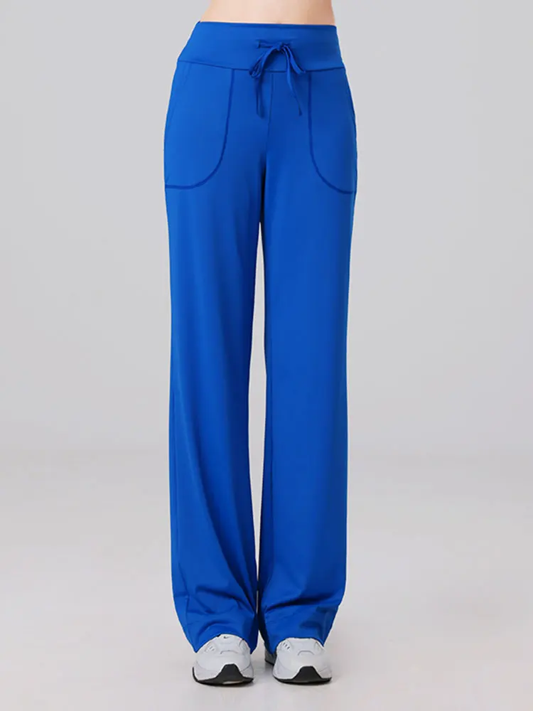 Pantalones de pierna ancha de cintura alta, pantalones deportivos informales holgados de corte recto drapeados para Yoga al aire libre, pantalones cómodos de talla grande