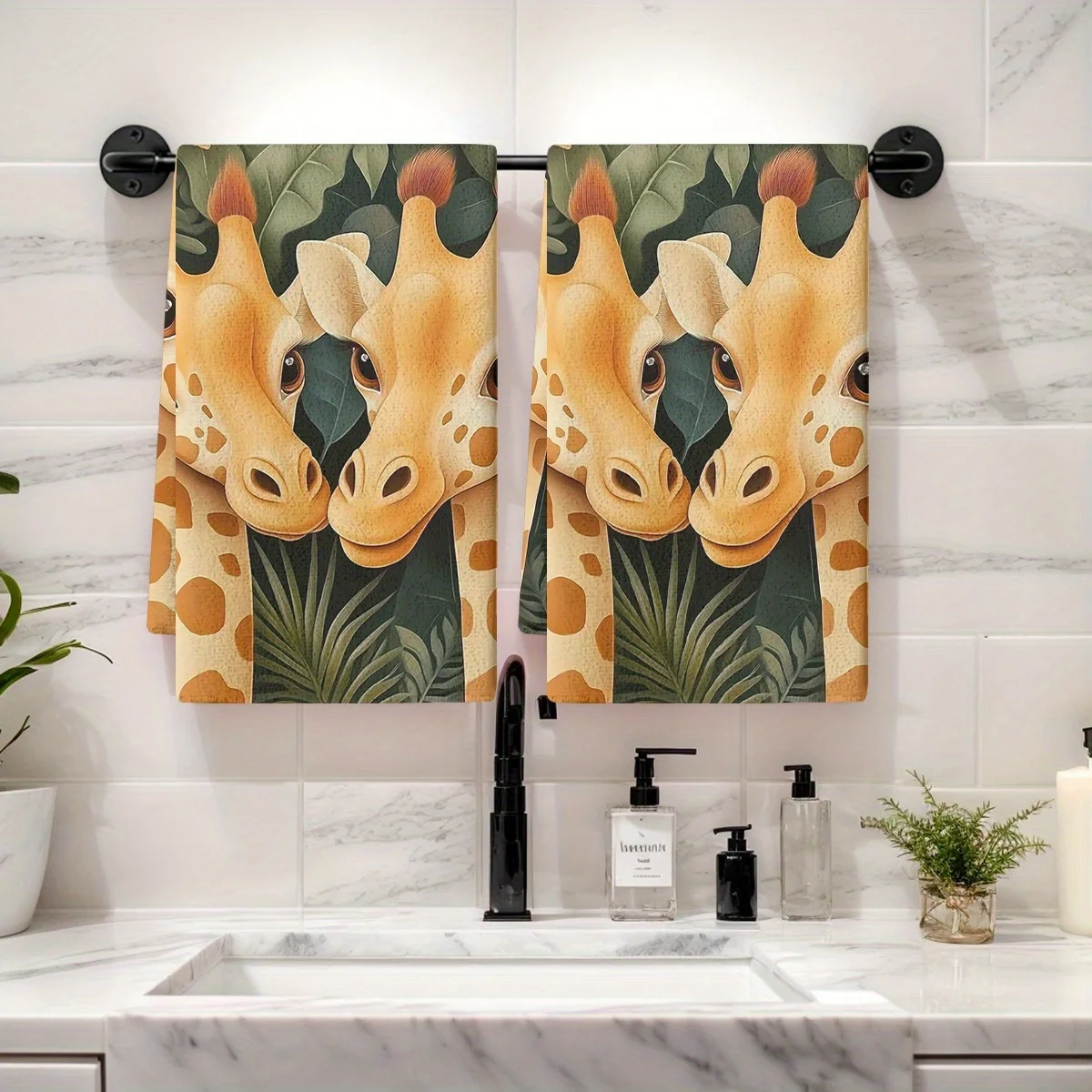 

2PCS Soft Absorbent Kitchen Dish Towels Giraffe And Tropical Flowers Cute Style Dishs Cloths For Housewarming Cleaning Cloths