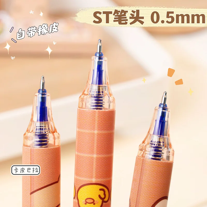 6pcs لطيف Capybara Gel Pens Kawaii Pen مجموعة سريعة تجفيفها الأزرق محو القابلة للمحواة.