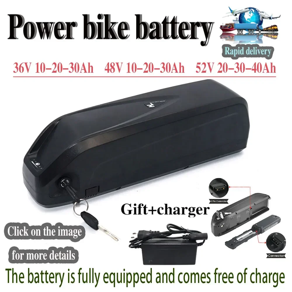 2024 New 36V 48V 52V 20AH Hailong Abic Battery 30A BMS 350W 500W 750W 1000W 18650 Battery Free Charger