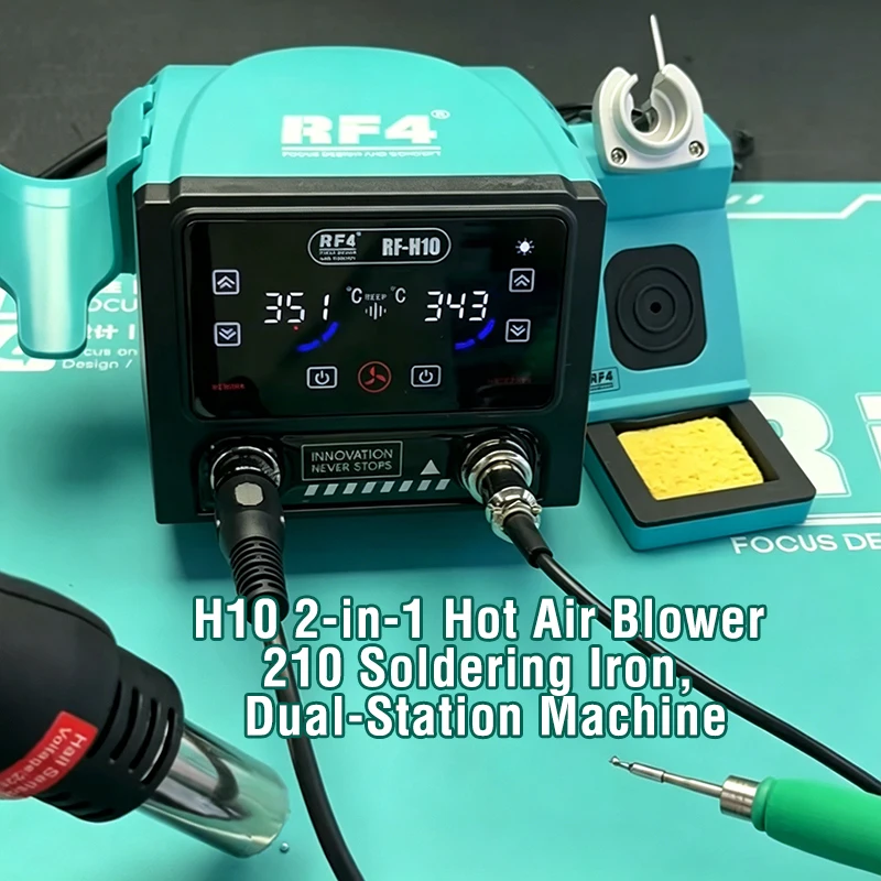 RF4 RF-H10 Rework Station 2-in-1 Hot Air and Soldering Iron Dual Station Insulated Handle for Phone Motherboard PCB Repair Tools