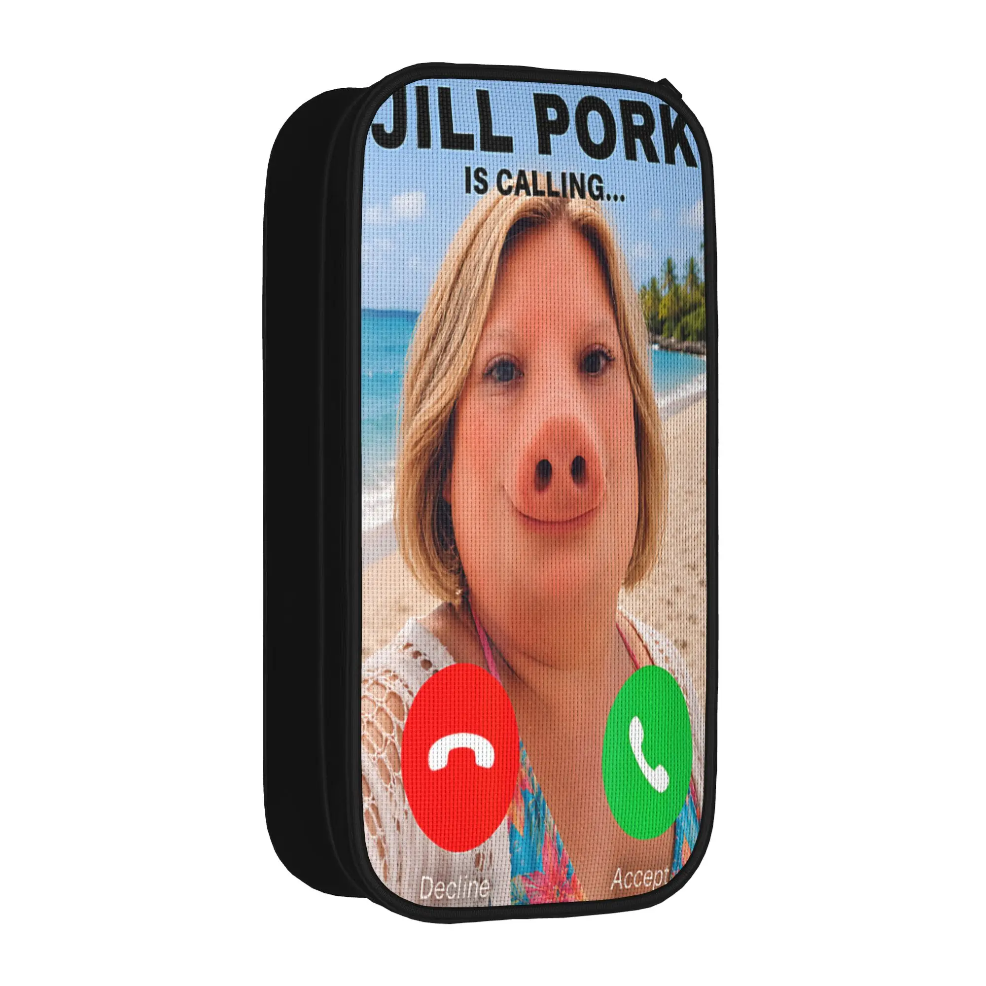 Jill Pork John Pork Funny Calling Phone Shirt Brainrot Pencil Case Boy Girl Cute Pencil Bag Custom Back To School Pencil Cases