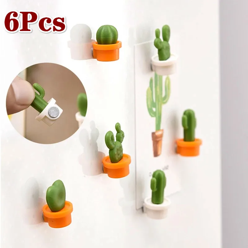 6Pcs/set Fridge Magnets Cute Succulent Plant Magnet Button Cactus Refrigerator Message Sticker Kitchen Tools